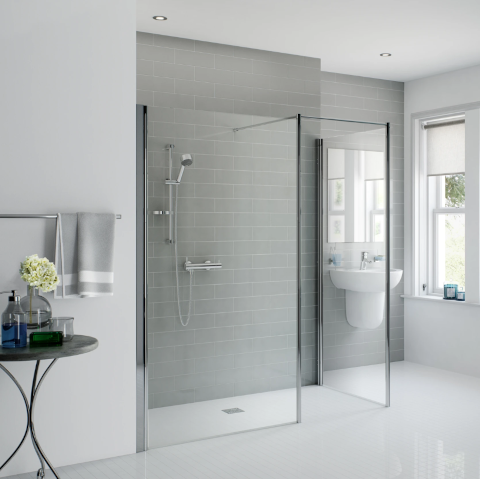 Walking frame accessible bathroom renovation featuring a walk-in shower installation.